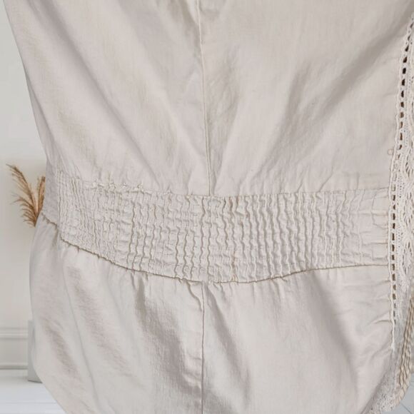 Naf Naf Ivory Cotton Top Size L Pintucks Crochet Lace Trim - Picture 10 of 14